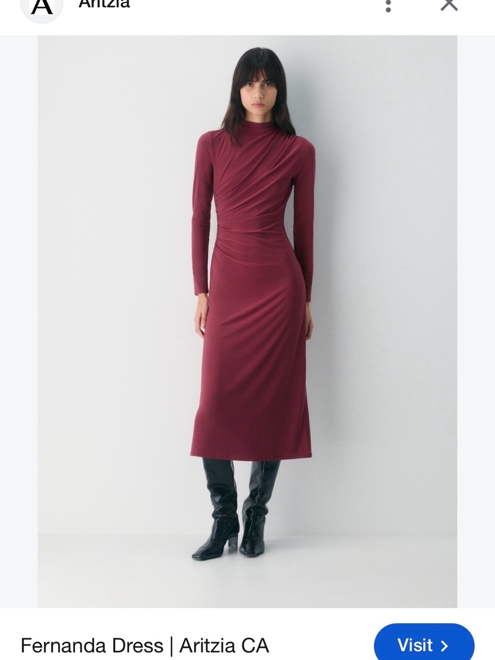 Aritzia Fernanda Long-Sleeve Midi Dress in Wine